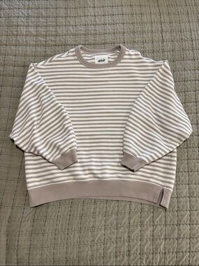 Aerie Tres Chic Oversized Sweatshirt in Tan Stripe Size S